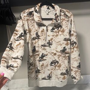 Limited edition Wrangler Brown and White Equestrian Quarter-Zip Pullover